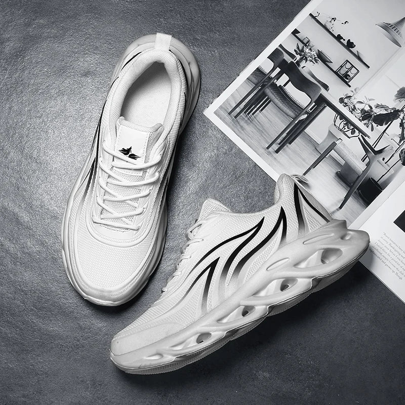 Spring And Summer Men's Flame Printed Sports Shoes Breathable Mesh Sports Shoes Comfortable Running Shoes Outdoor Sports Shoes