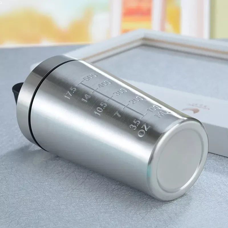Stainless Steel Protein Powder Shaker Bottle 500/750ml Leak Proof Water Bottle for Gym Fitness Sport Whey Shakes Cup with Scale