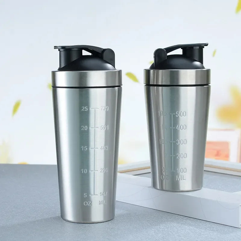 Stainless Steel Protein Powder Shaker Bottle 500/750ml Leak Proof Water Bottle for Gym Fitness Sport Whey Shakes Cup with Scale