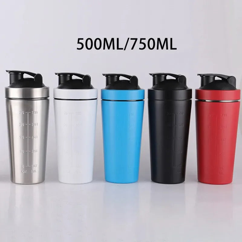 Stainless Steel Protein Powder Shaker Bottle 500/750ml Leak Proof Water Bottle for Gym Fitness Sport Whey Shakes Cup with Scale