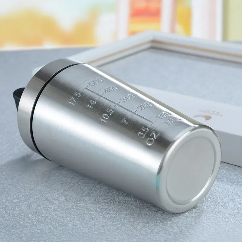 Stainless Steel Protein Powder Shaker Bottle 500/750ml Leak Proof Water Bottle for Gym Fitness Sport Whey Shakes Cup with Scale