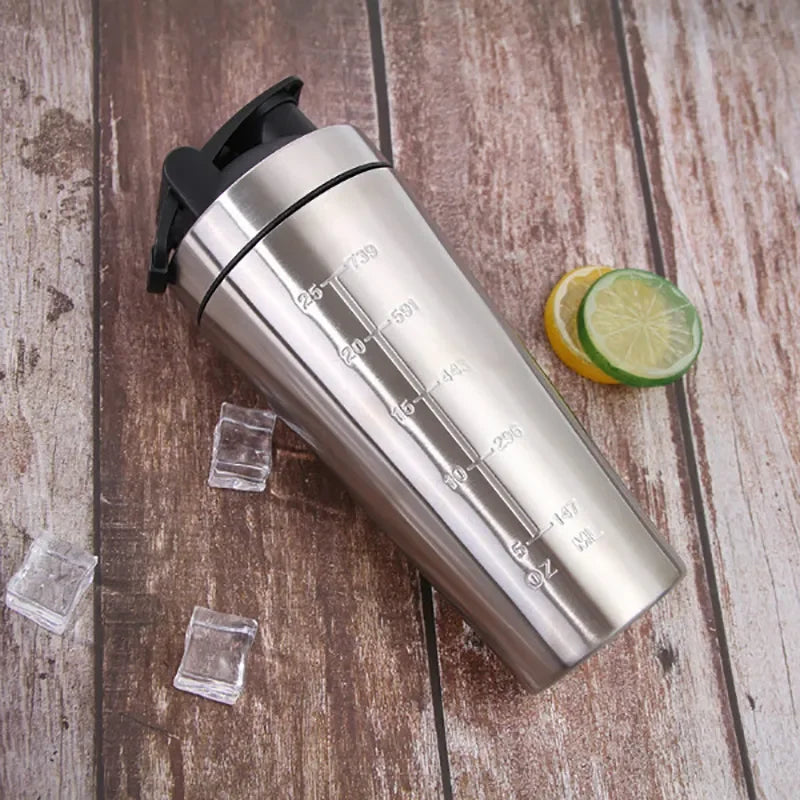 Stainless Steel Protein Powder Shaker Bottle 500/750ml Leak Proof Water Bottle for Gym Fitness Sport Whey Shakes Cup with Scale