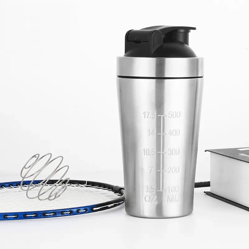 Stainless Steel Protein Powder Shaker Bottle 500/750ml Leak Proof Water Bottle for Gym Fitness Sport Whey Shakes Cup with Scale