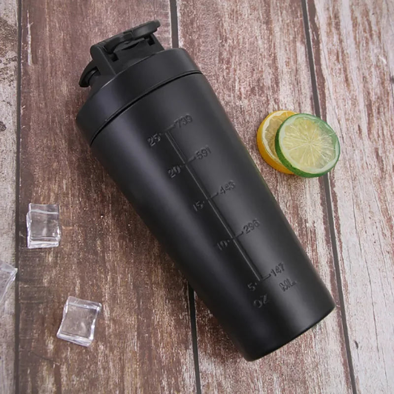 Stainless Steel Protein Powder Shaker Bottle 500/750ml Leak Proof Water Bottle for Gym Fitness Sport Whey Shakes Cup with Scale