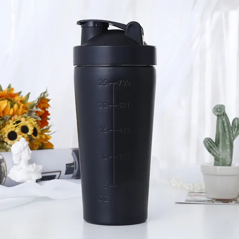 Stainless Steel Protein Powder Shaker Bottle 500/750ml Leak Proof Water Bottle for Gym Fitness Sport Whey Shakes Cup with Scale