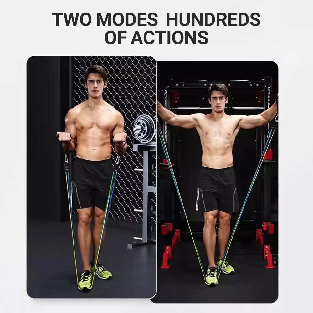 Bodybuilding Resistance Bands Set Multi-function Tensioner Suit Muscle Training Belt Elastic Bands Portable Fitness Equipment