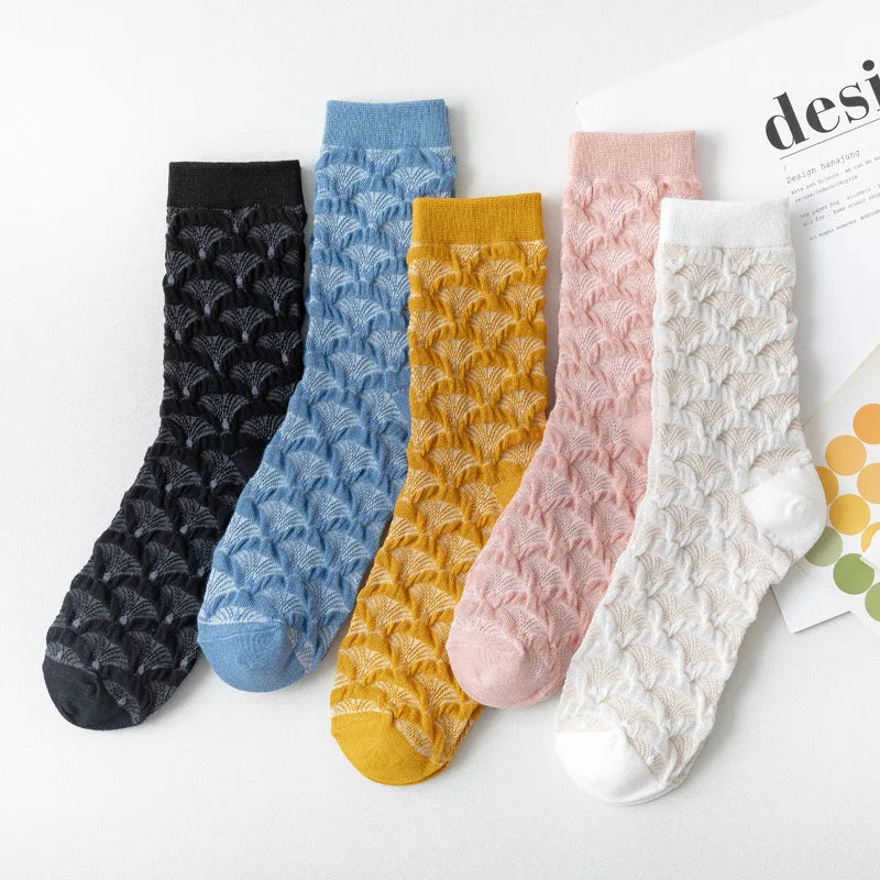 1Pair Fashion Elegant Harajuku Woman Floral White Socks Vintage Jacquard Korea Ethnic Cotton Casual Cute Girls Funny Brown Sox
