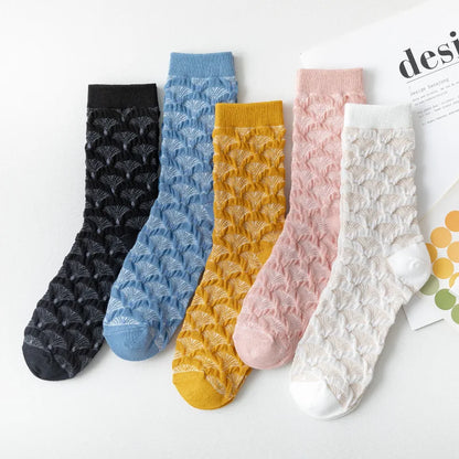 1Pair Fashion Elegant Harajuku Woman Floral White Socks Vintage Jacquard Korea Ethnic Cotton Casual Cute Girls Funny Brown Sox