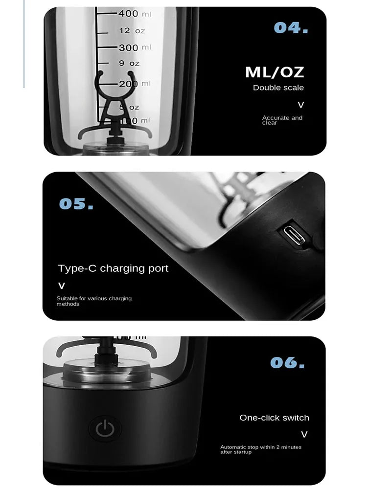 650ml Electric Protein Powder Mixing Cup Automatic Shaker Bottle Mixer Shake Bottle Milk Coffee Blender Kettle for Gym Outdoor
