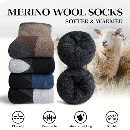 1 Pairs Winter Men's Durable Wool Socks Autumn Winter Warm Women's Hiking Anti-Odor Outdoor Sports Socks Snow Warmer Socks