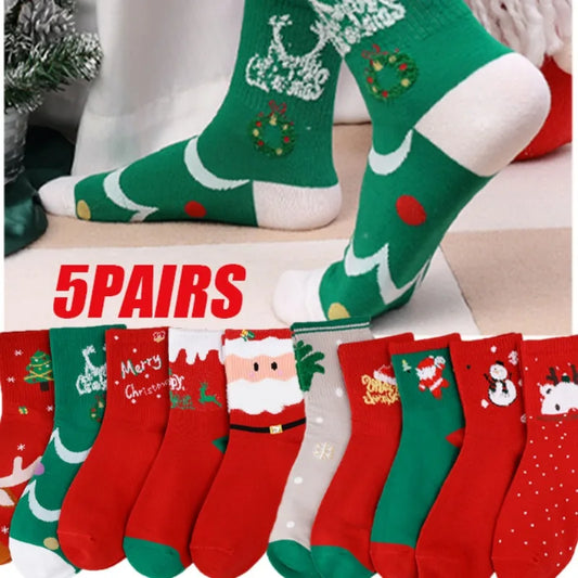 Christmas Tree Snow Socks Winter Warm Cute Soft Wool Santa Colorful Kawaii Stockings Santa Claus Deer Pattern for Festival Gift