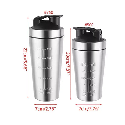 Stainless Steel Protein Powder Shaker Bottle 500/750ml  Leak Proof Water Bottle for Gym Fitness Sport Whey Shakes Cup with Scale