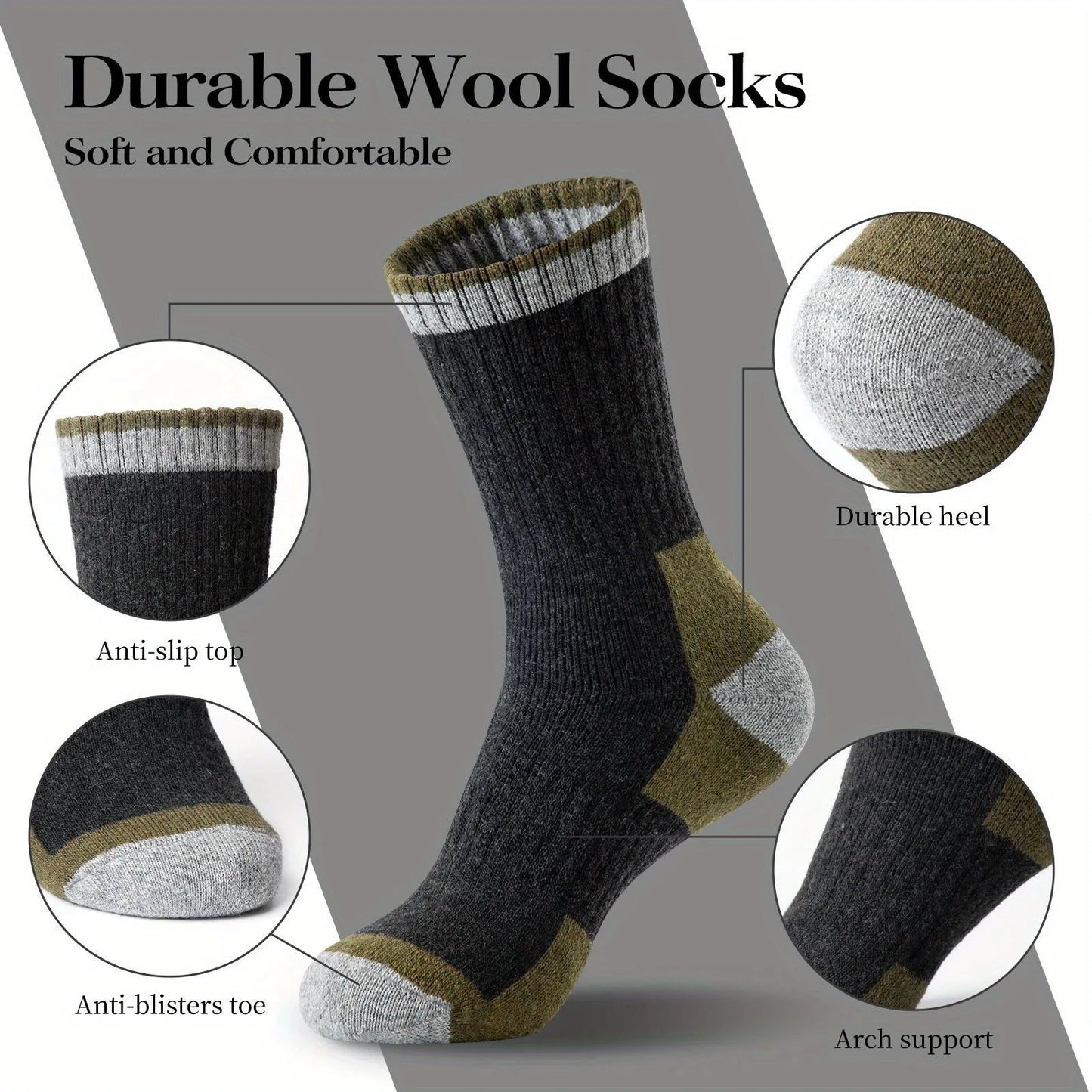 1 Pairs Winter Men's Durable Wool Socks Autumn Winter Warm Women's Hiking Anti-Odor Outdoor Sports Socks Snow Warmer Socks