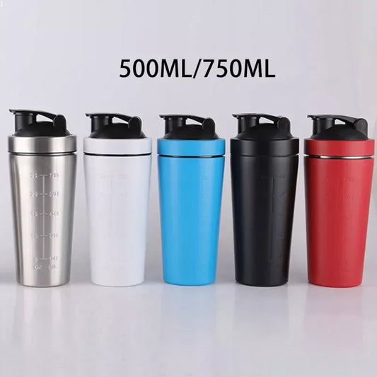 Stainless Steel Protein Powder Shaker Bottle 500/750ml  Leak Proof Water Bottle for Gym Fitness Sport Whey Shakes Cup with Scale