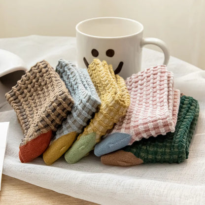1Pair Fashion Elegant Harajuku Woman Floral White Socks Vintage Jacquard Korea Ethnic Cotton Casual Cute Girls Funny Brown Sox