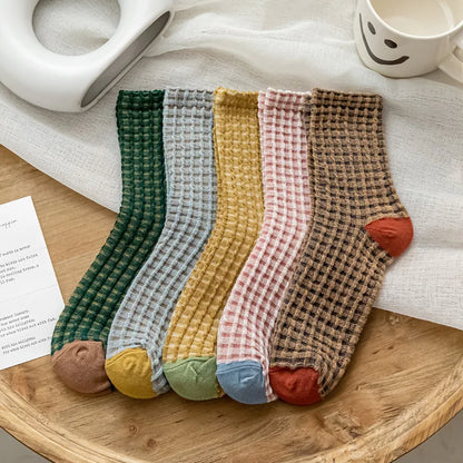 1Pair Fashion Elegant Harajuku Woman Floral White Socks Vintage Jacquard Korea Ethnic Cotton Casual Cute Girls Funny Brown Sox
