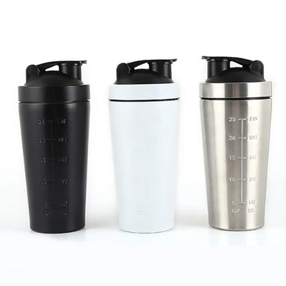 Stainless Steel Protein Powder Shaker Bottle 500/750ml  Leak Proof Water Bottle for Gym Fitness Sport Whey Shakes Cup with Scale