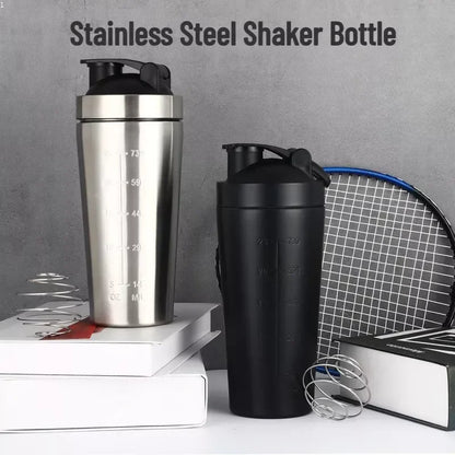 Stainless Steel Protein Powder Shaker Bottle 500/750ml  Leak Proof Water Bottle for Gym Fitness Sport Whey Shakes Cup with Scale