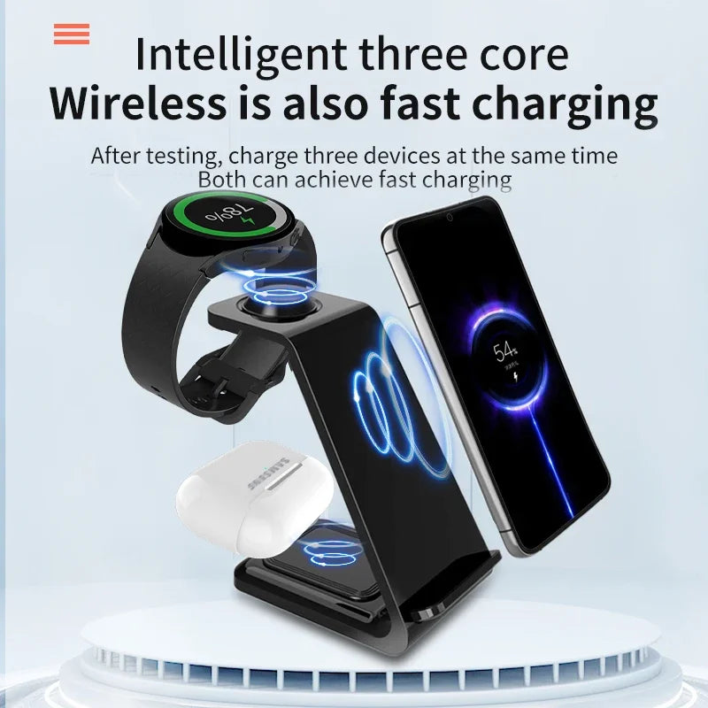 30W Fast Wireless Charger Stand For iPhone 15 14 13 8 Samsung S20 S21 Apple Watch 8/7 Samsung Galaxy 6/5 3 In 1 Charging Station