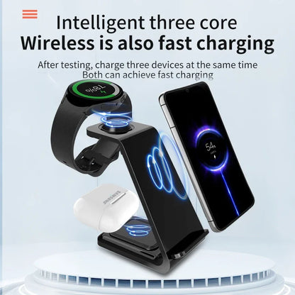 30W Fast Wireless Charger Stand For iPhone 15 14 13 8 Samsung S20 S21 Apple Watch 8/7 Samsung Galaxy 6/5 3 In 1 Charging Station