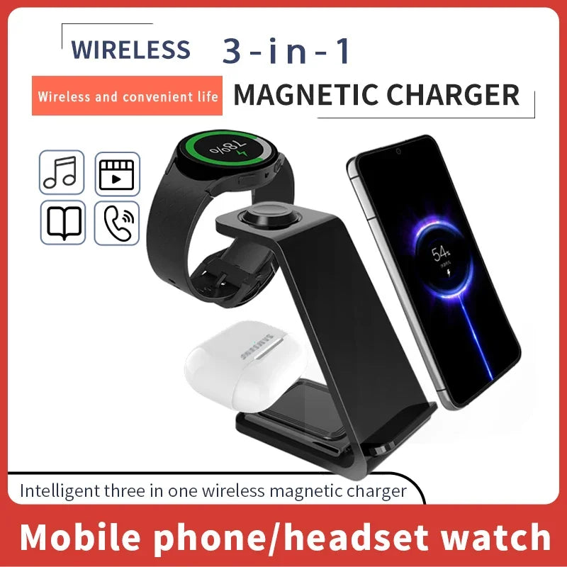 30W Fast Wireless Charger Stand For iPhone 15 14 13 8 Samsung S20 S21 Apple Watch 8/7 Samsung Galaxy 6/5 3 In 1 Charging Station