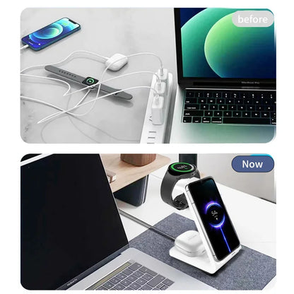 30W Fast Wireless Charger Stand For iPhone 15 14 13 8 Samsung S20 S21 Apple Watch 8/7 Samsung Galaxy 6/5 3 In 1 Charging Station